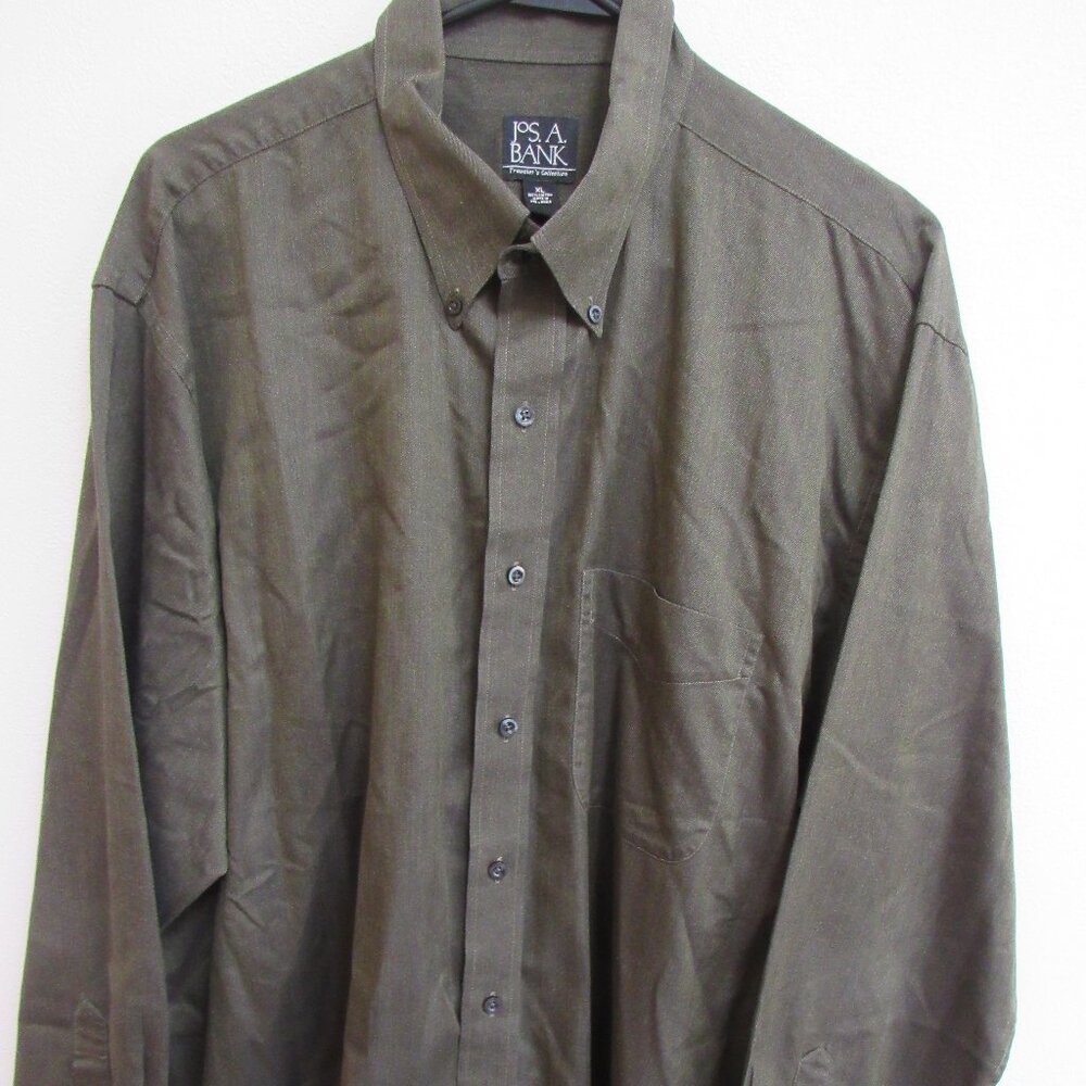 Jos. A. Bank Casual Button-Down Shirt‎ Men's XL Olive Green Cotton Herringbone